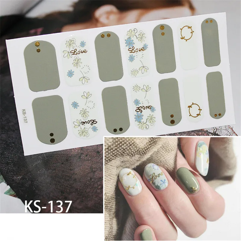 14 наконечников/Лист наклейки для ногтей Геометрическая полоса цветной узор