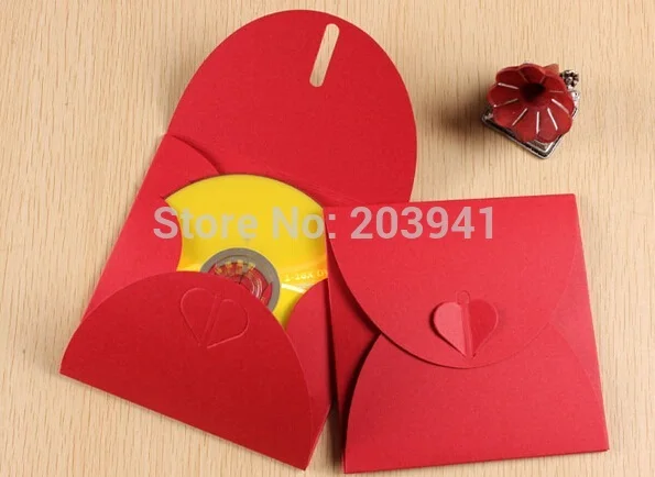 

40PCS/lot Creative CD Envelope Card Bag Party Cards Red Kraft Paper Clamshell Folding Slotted Love Snap Design Free Shipping