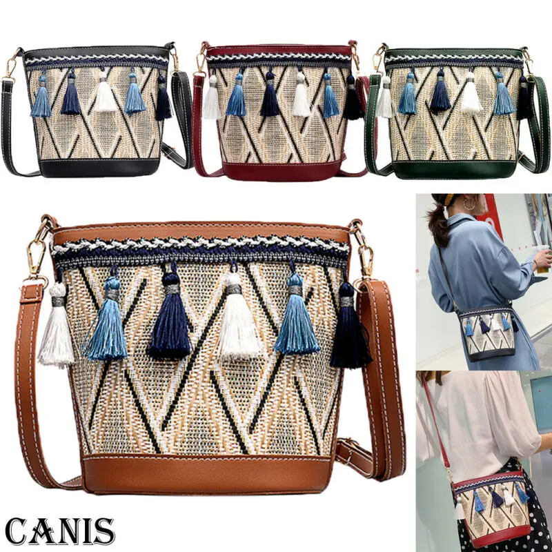 Женская плетеная Сумка в богемном стиле соломенная Сумка-слинг из ротанга