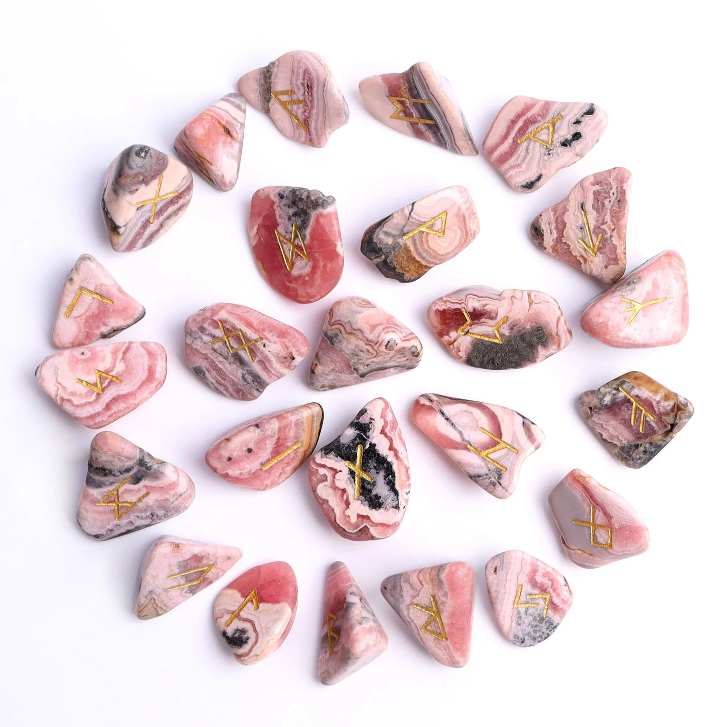 

25Pcs Natural Rhodochrosite Runes Polished Crystal Rune Set Tumbled Witch Divination Stones Reiki Healing Gift Decor