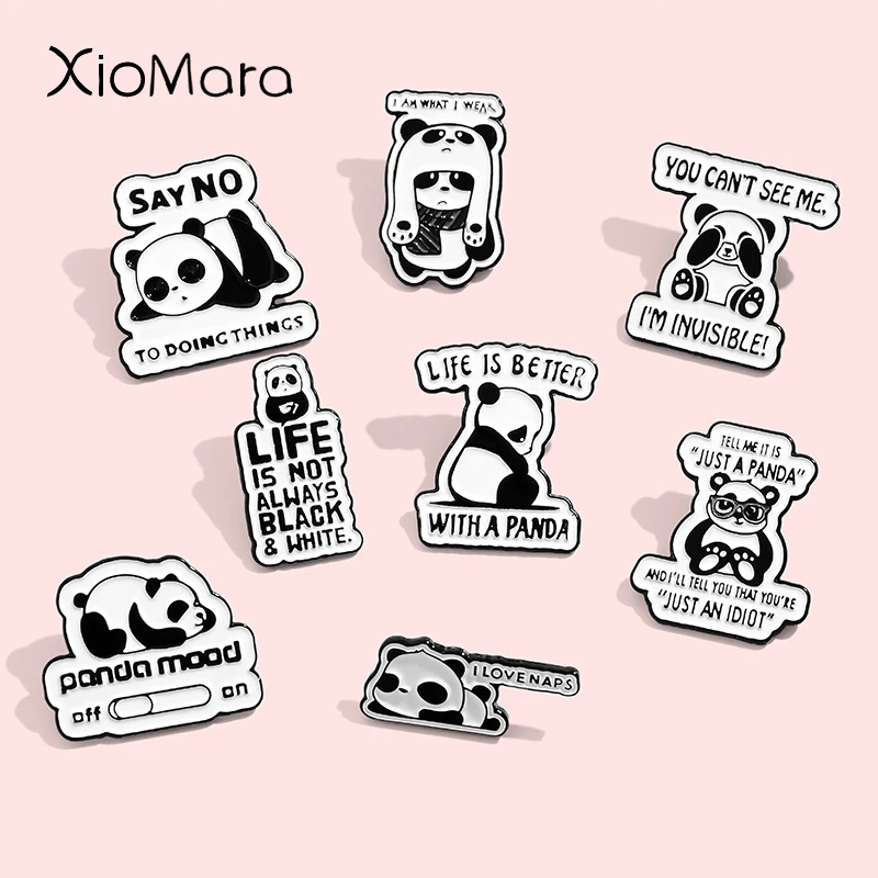 I Love Siesta Panda эмалированные булавки креативный Meme баннер черно белые животные
