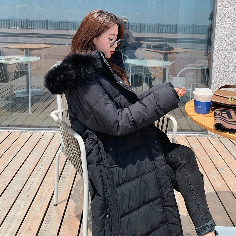 Explosive Style Mid-length Padded Jacket for The Winter of 2021 Womens Winter Clothing Hooded Coat Pure Color
