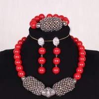dudo red artificial coral beads jewelry sets grey african beaded crystal balls choker necklace set free shipping 2020 fashion