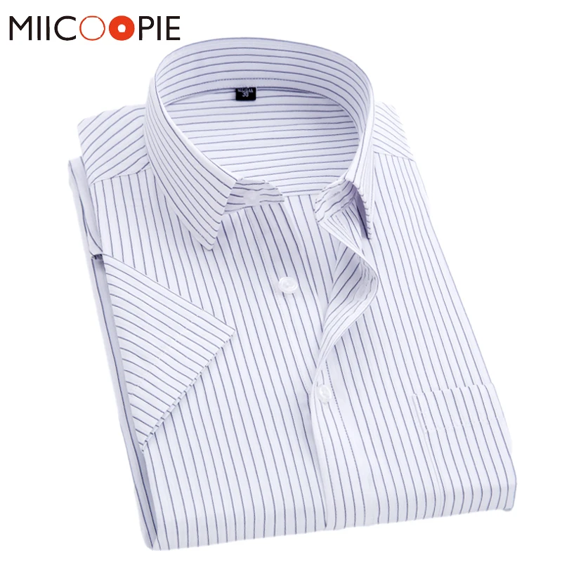 Mens Social Dress Shirts New Summer Short Sleeve Casual Striped Business Formal Chemise Office Shirt With Pocket Men Clothes 5XL