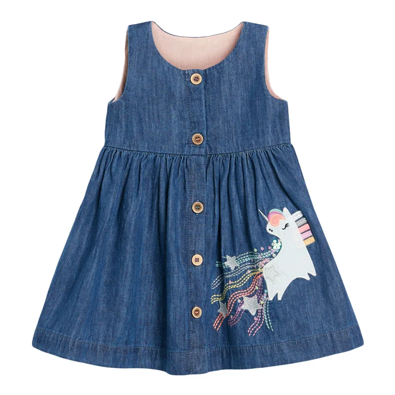 

Frocks for Girls 2022 Summer Baby Girl Clothes Children Unicorn Denim Sundress Pinafore Sleeveless Dress for Kids 2-7 Years