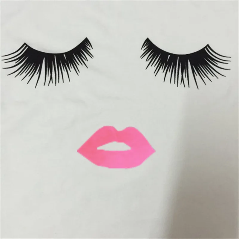 

Summer Women's Top Printed Eyelashes Red Lips Pattern Short Sleeve T-shirt