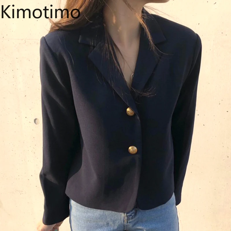 

Kimotimo винтажный костюм Блейзер для женщин Корейский шикарный темпераментный отложной воротник короткое пальто с металлическими пуговицами...