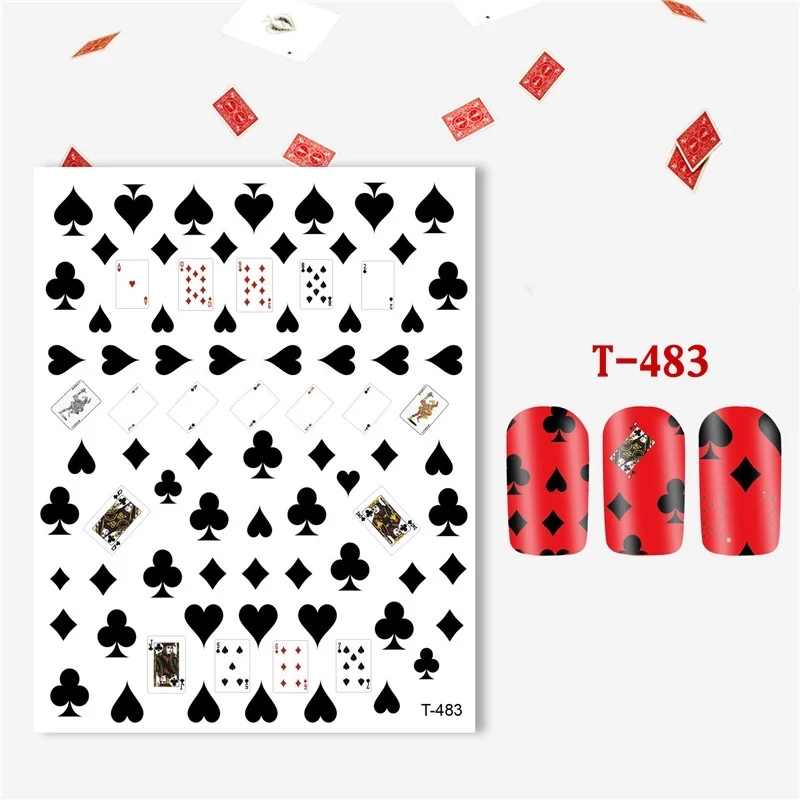 1 Sheet Poker Fashion Design Nail Stickers Red Black Heart Image Self Glue Nail Decorations Designer DIY Manicure Art Tools