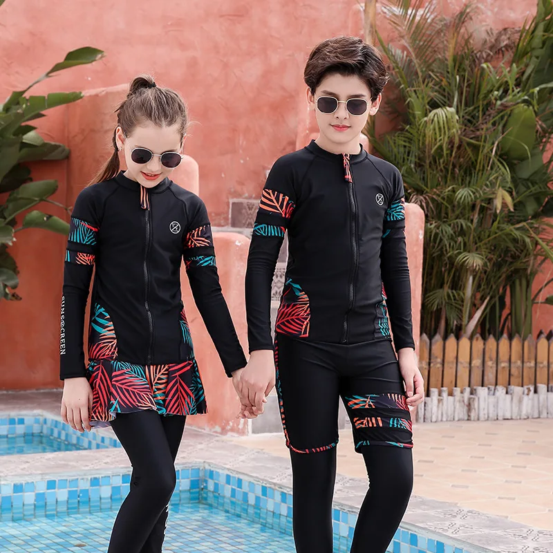 2021 Summer New Fashion Children Rashguard Sunscreen Long Sleeve Swimsuit 5 Piece Set Surfing Diving Suit Breathable Quick Dry