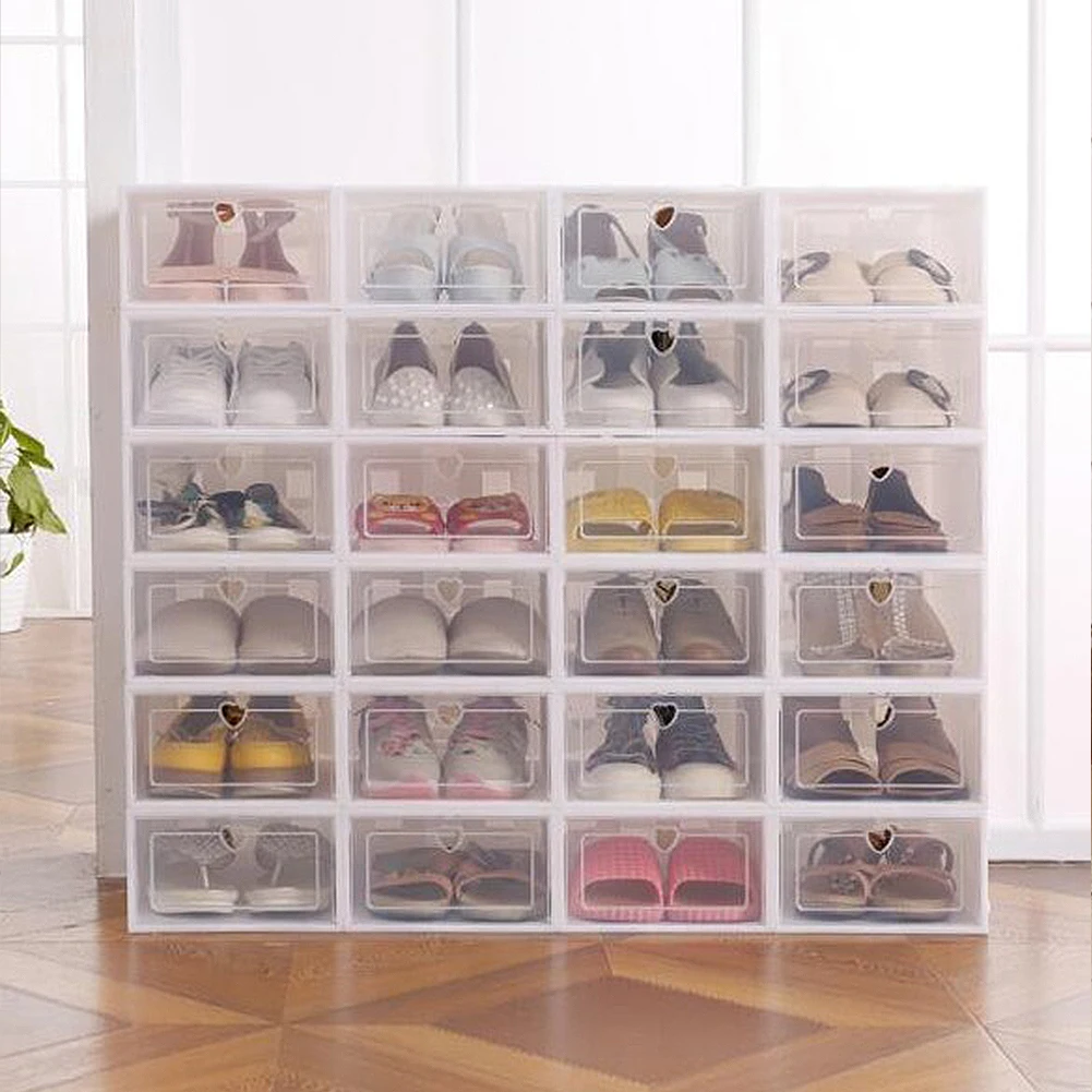 

12PCS Flip Shoe Storage Boxes Thickened Transparent Drawer Case Plastic Shoe Boxes Stackable Shoe Organizer Shoebox Storage