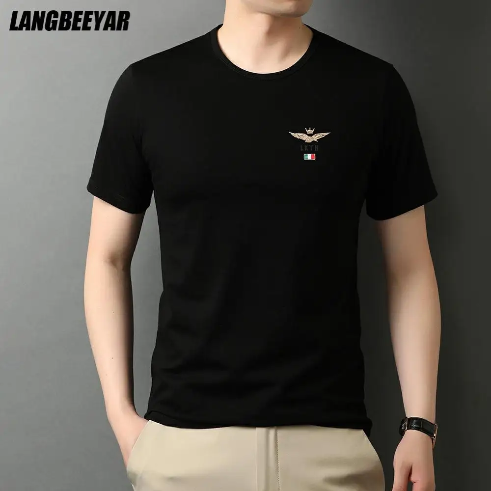 

2021 Top Grade New Summer Brand 95% Cotton 5% Spandex Tops Short Sleeve Pattern Casual Korean Fashion Tshirt For Men Clothes