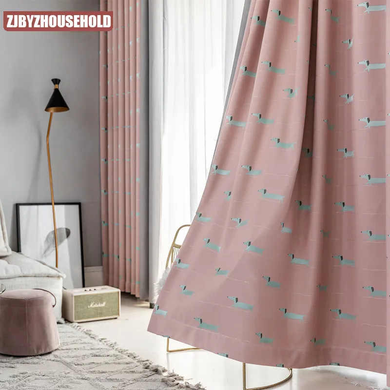 

2022 New Modern Nordic High-end Pink Jacquard Children's Room Curtain Fabric Girl Bedroom Cartoon Living Room Curtain Product