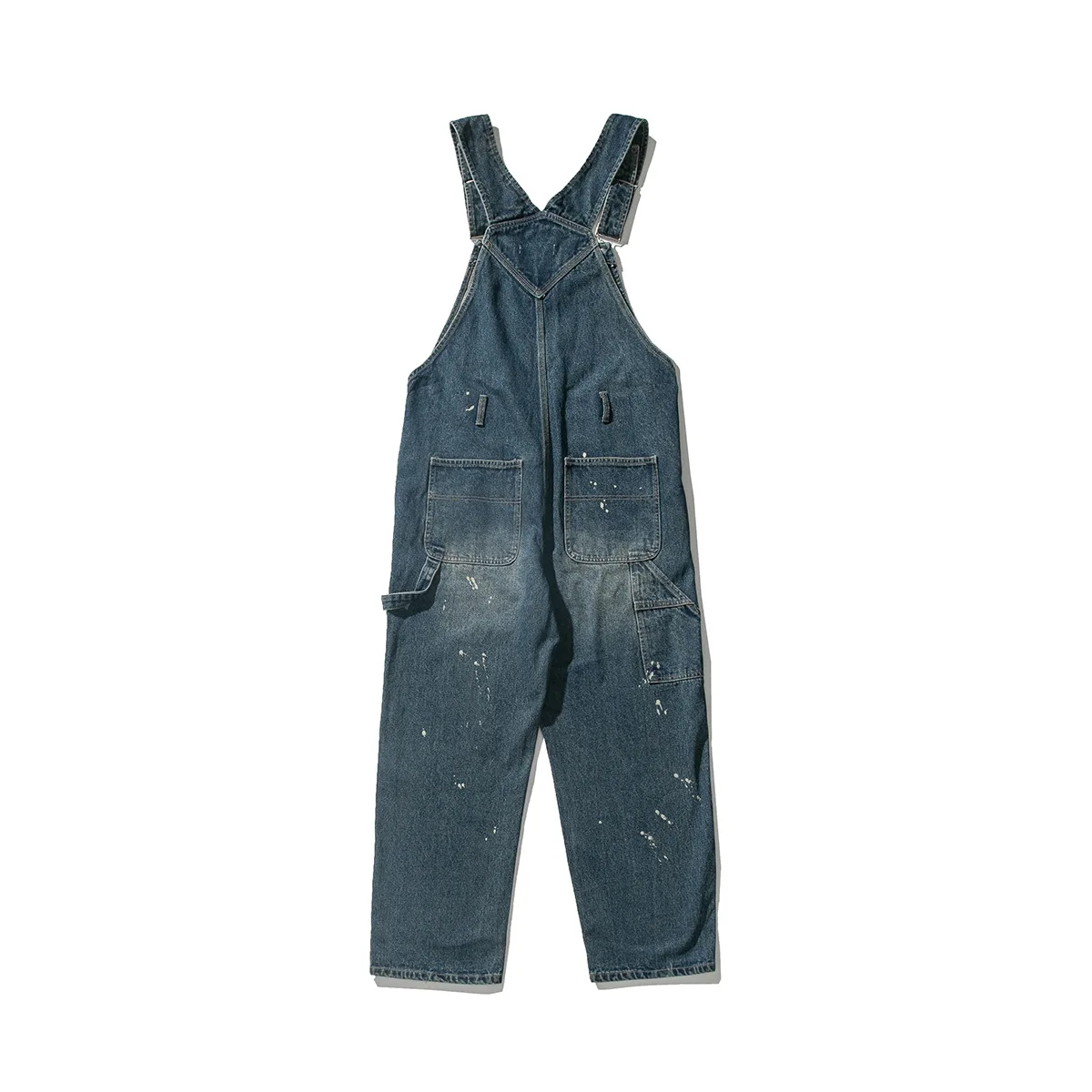 Japanese Style Autumn Spring Washed Paint Dot Strap Cargo Jeans Men Casual Baggy Denim Pants Streetwear Overalls Trousers