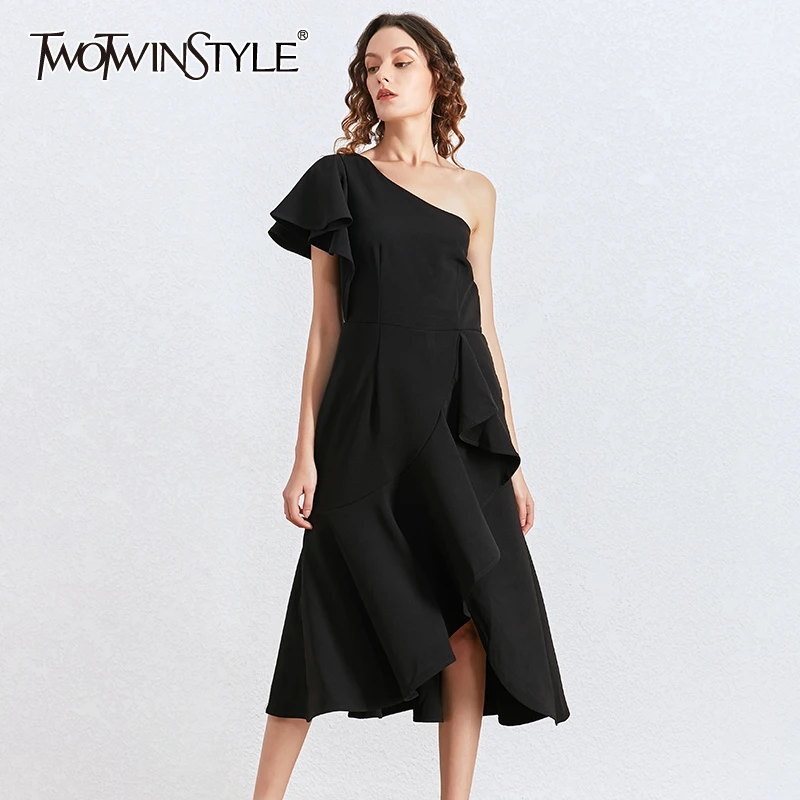 Женское асимметричное платье TWOTWINSTYLE без рукавов с высокой талией и оборками