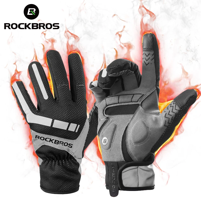 

Велосипедные перчатки ROCKBROS, теплые плотные спортивные, с защитой от ветра, для сенсорных экранов, для осени и зимы