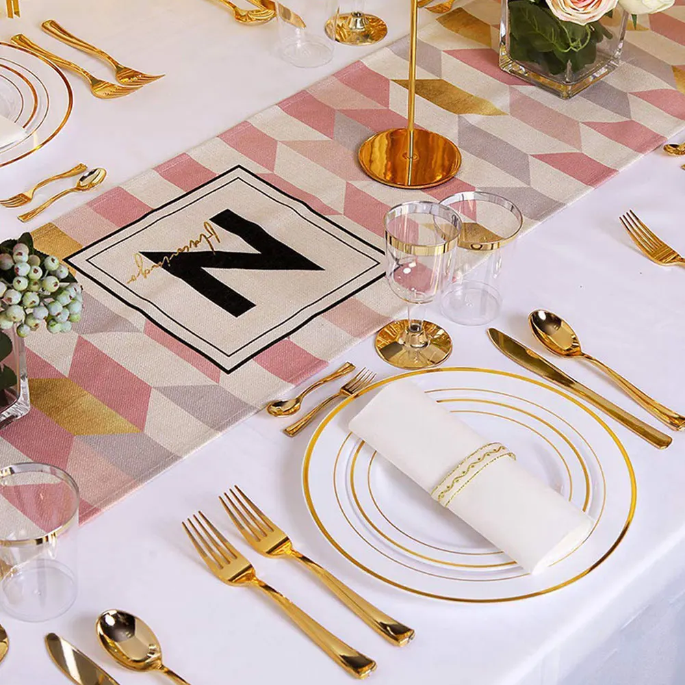 

70Pcs Disposable Tableware Set 10 Guests Gold Rim Plastic Plates Cups Set for Party or Wedding