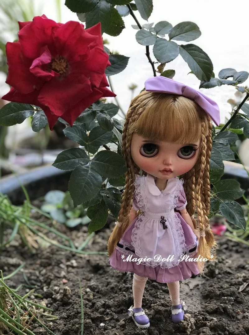 [MG118] Neoblythe Кукольное платье# розовое или фиолетовое платье, фартук, чулок и волосы комплект подходит для кукла azone наряды