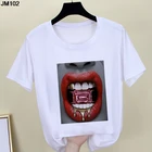 Женская футболка с принтом в стиле Харадзюку, Повседневная модная футболка с графическим принтом, женская одежда для макияжа губ, милые летние топы