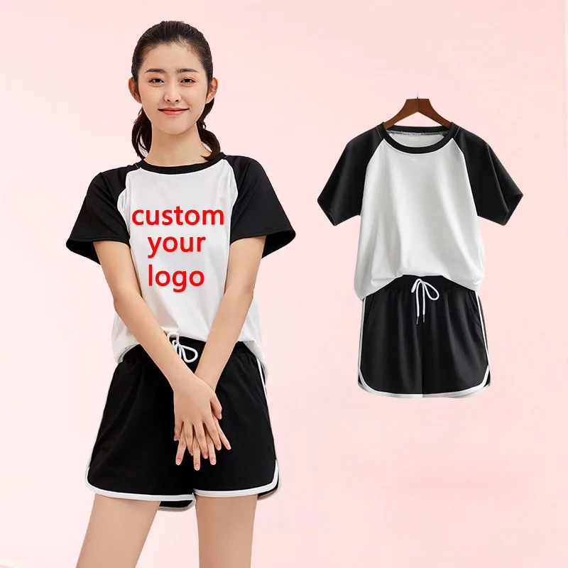 

Custom Your Logo Women Summer Colorful Print Two Piece Set O-neck T-shirt Shorts Pants Suit Sports Tracksuit Outfit