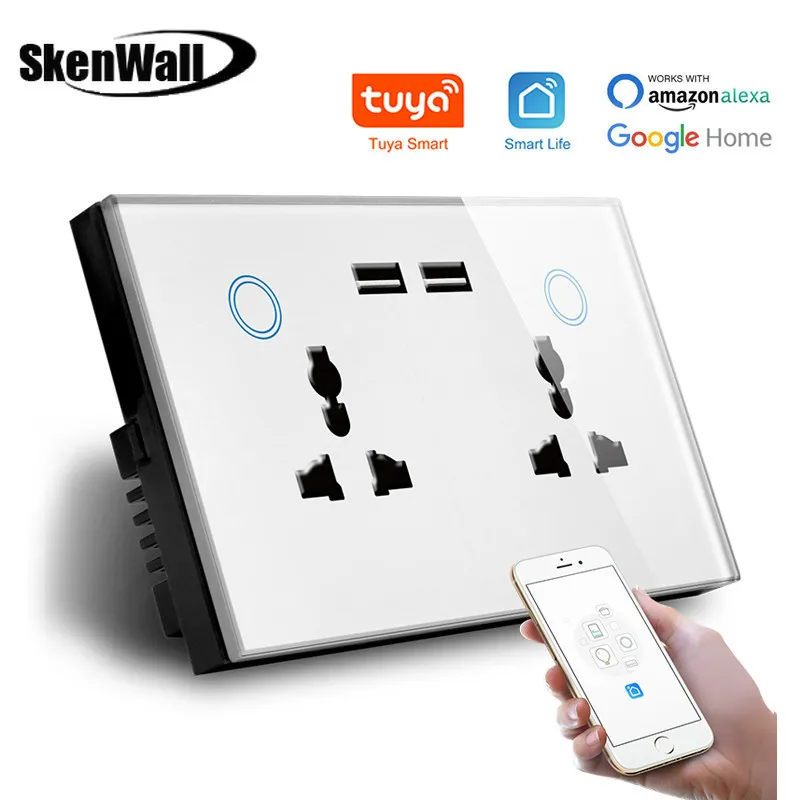 EU 13A 2 gang Usb многофункциональная Розетка wifi WIFI розетка с USB умная совместимый alexa
