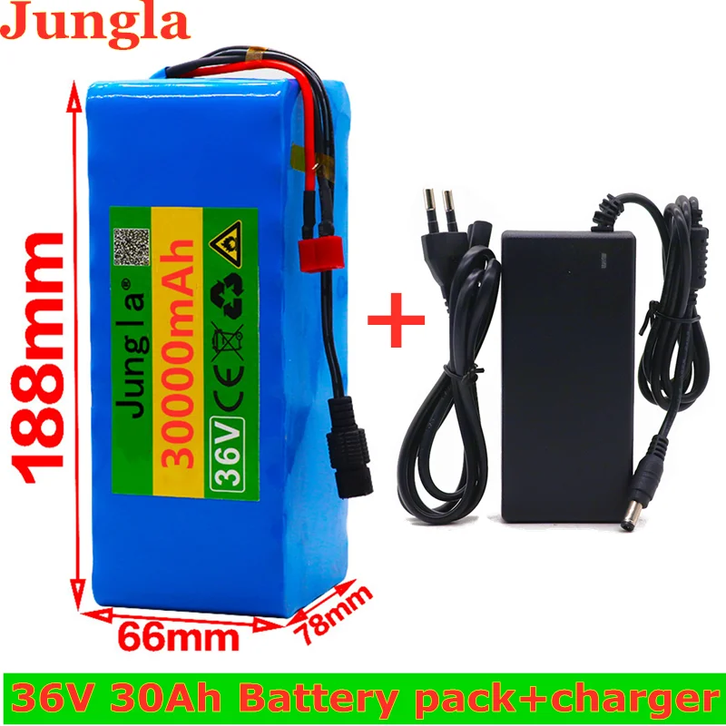 Jungla Original  36V Battery 10S4P 30Ah Battery Pack 500W High Power Battery 36V 30000mAh Ebike Electric Bicycle BMS+42v Charger