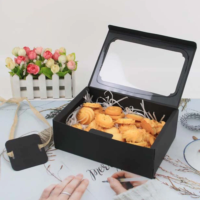 

Biscuits Chocolate Packaging Box with Clear Window White Black Brown Paper Boxes for Wedding 2021 Christmas Birthday Candy