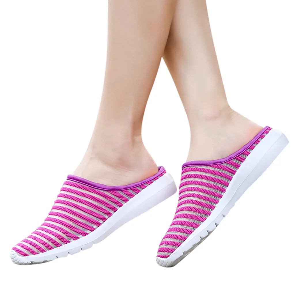 

Women's Casual Shoes Hollow Breathable Flat Bottom Non-slip Half Drag Flat With Fabric Authentic Trend Womens Shoes Flats