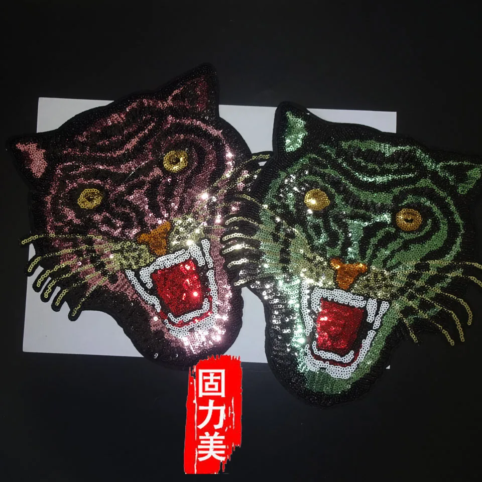 1 шт. вышитые блестками большие Большие Патчи с головой тигра С клеевой