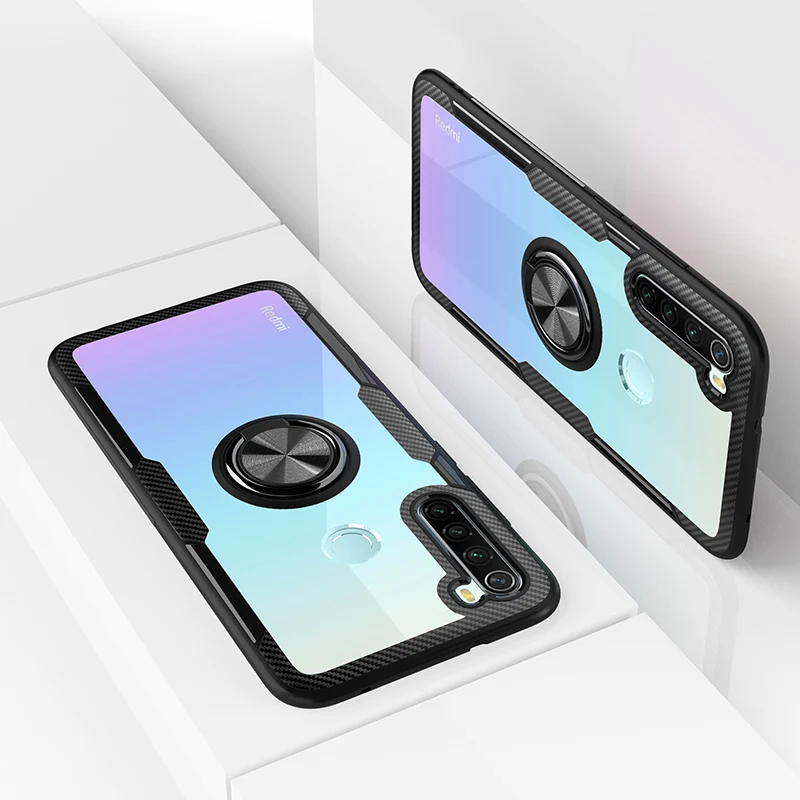 For XIAOMI Redmi Note 8 Pro Mi Phone Case Luxury Original TPU Frame Transparent PC Back Cover Aluminum Ring Bracket Shockproof |