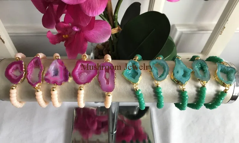 Boho Druzy эластичный браслет стеклянный с бусинами из кристаллов для