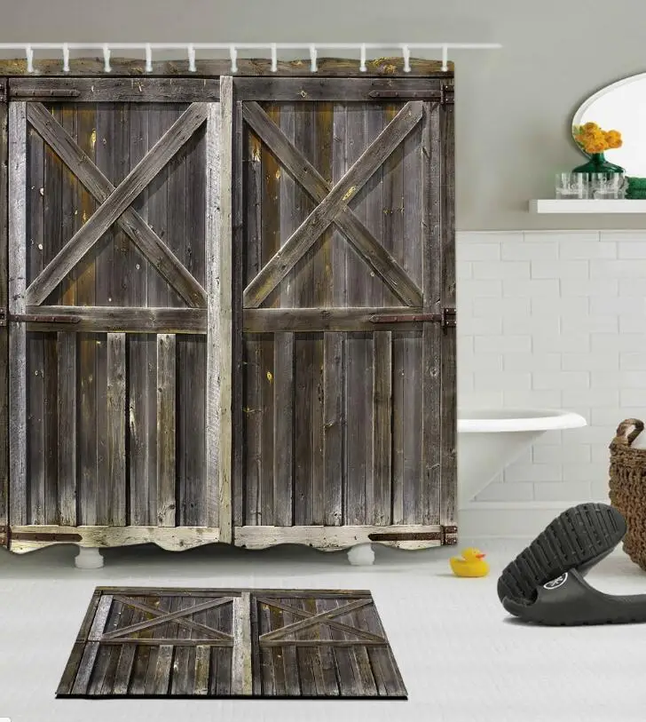 3D принт тканевый фон с изображением деревянной душ Шторы комплект