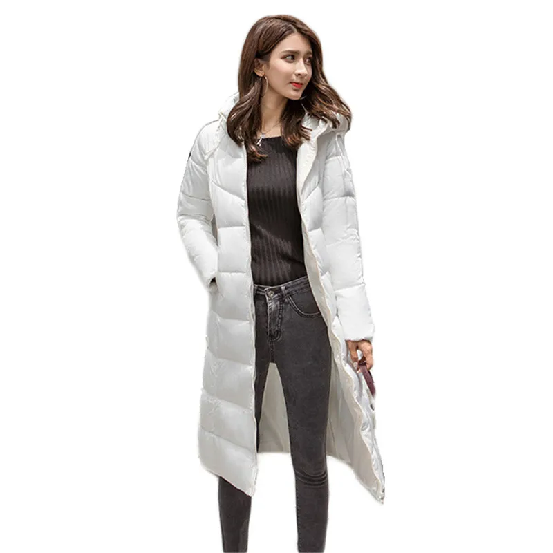 

Зимнее пальто, женские белые дизайнерские хлопковые куртки с капюшоном, новые модные облегающие черные длинные шикарные теплые парки CX1378