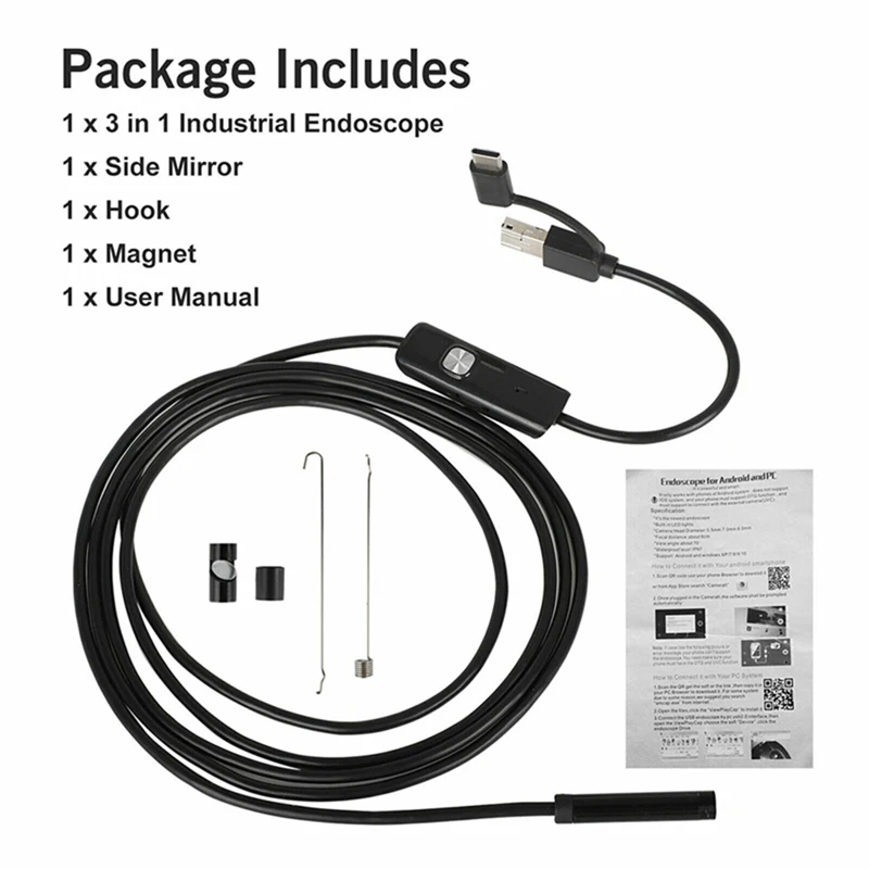 

7mm Endoscope Camera Flexible IP67 Waterproof Micro USB Inspection Borescope Camera for Android PC Notebook 6LEDs Adjustable