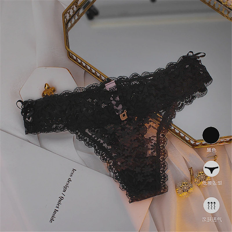 

Underwear women's micro-transparent floral lace low-waist cotton bottom crotch seamless sexy breathable thong women t-pants