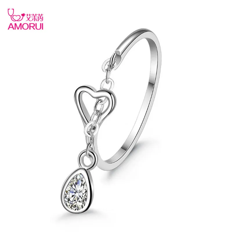 Женское кольцо в виде капли воды AMORUI серебристое из нержавеющей стали с цирконом