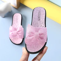 2021 newest princess pink bowknot girls slippers diamonds bling children sliders soft light cheap baby mules