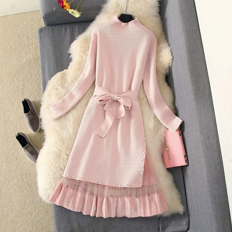 2019 осенне зимний костюм с платьем женский элегантный длинный рукав бисером