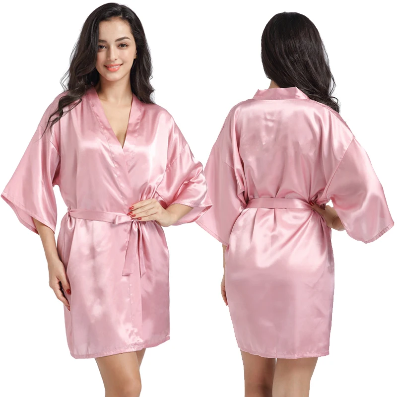 Blush back name Индивидуальный Логотип Weddin Дата имя искусственный шелк кимоно халат для женщин Свадебные невесты халаты девичник свадебная одежда - Цвет: Blush back name