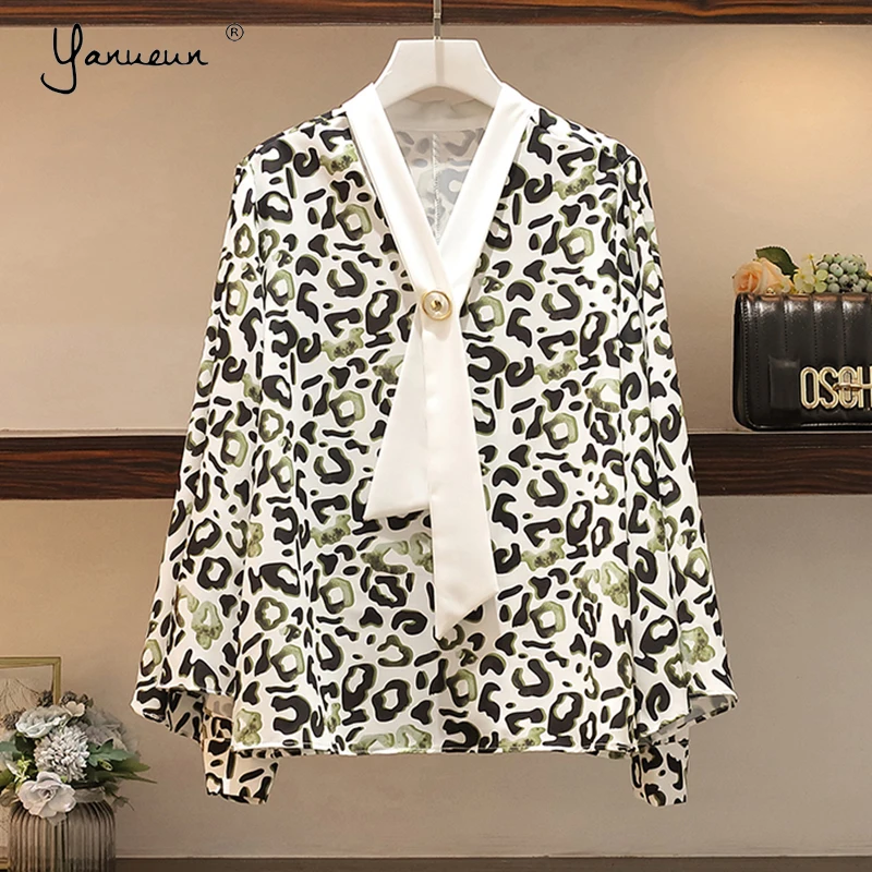 

Yanueun женские леопардового цвета, с длинными рукавами; Блузка из органической кожи Стиль Femme летние модные элегантные рубашки элегантное пла...