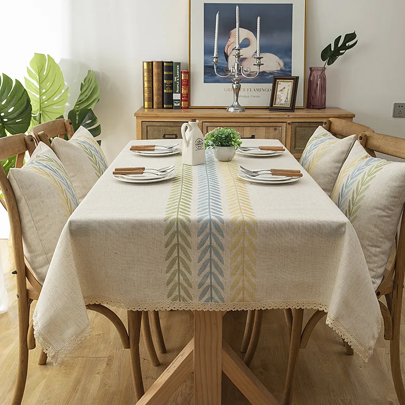 Новая роскошная скатерть из хлопка и льна зеленая голубая настольная кружевная