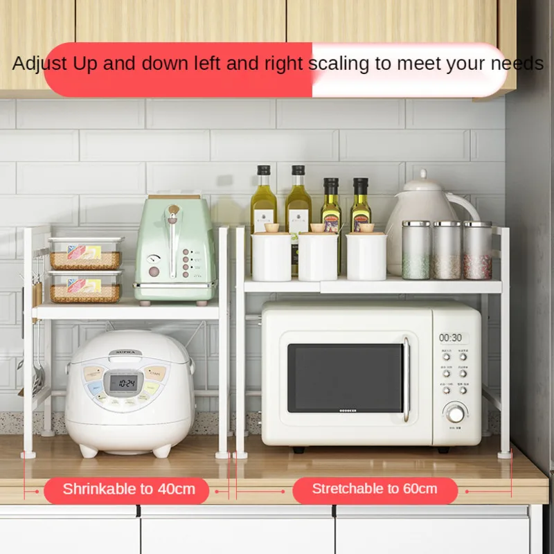 

1 Pcs Kitchen Accessories Telescopic Microwave Oven Rack Home Appliance Storage Organizer Shelves Double Seasoning Bottle