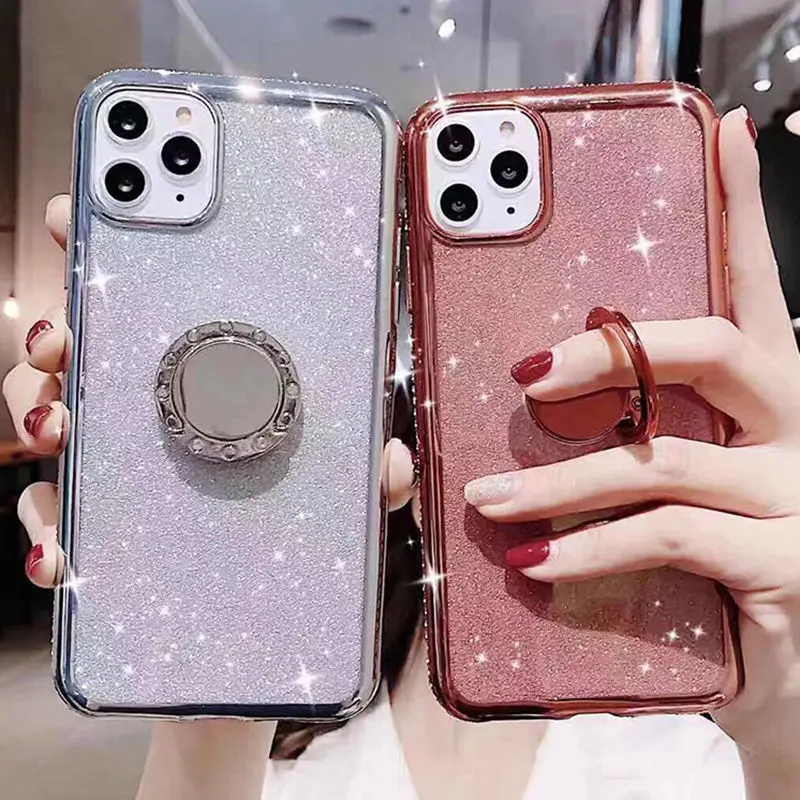 Блестящий чехол для телефона с бриллиантовым кольцом iPhone 11 11Pro Max XR X XS 8 7 6 6S Plus