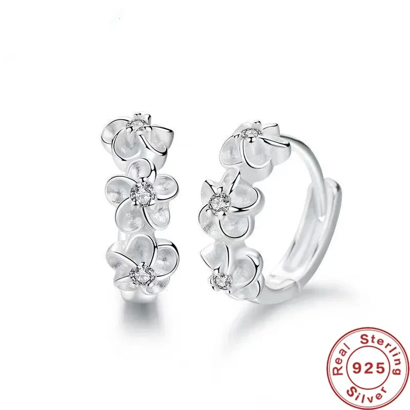 

925 Sterling Silver Crystal Flower Piercing Stud Earrings For Women Girls Engagement Party Fashion Jewelry Pendientes eh216