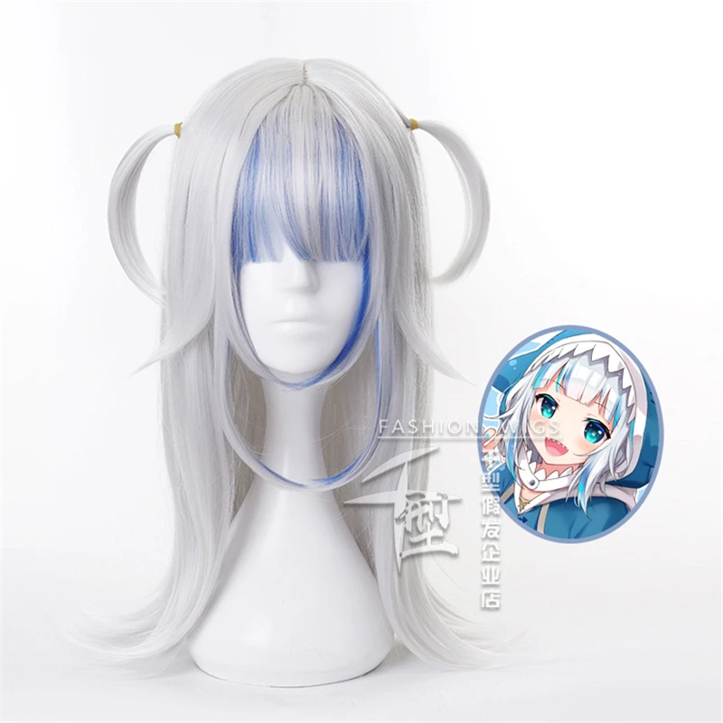 

Женский парик для косплея Hololive Gawr Gura, длинные волосы, аниме Hololive White Mix Bule, 60 см