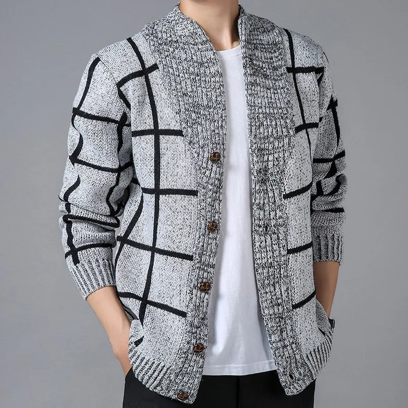 

2021 Brand New Men's Sweater Knitting Men Long Sleeve plaid Pullovers Slim Fit V-neck Coat Hooded Men Cardigan Sweater Clothes