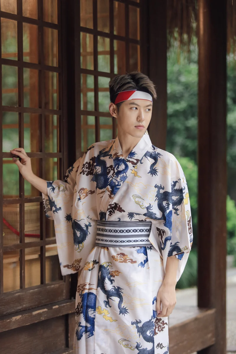 Кимоно мужское с классическим принтом дракона свободное вечернее праздничное