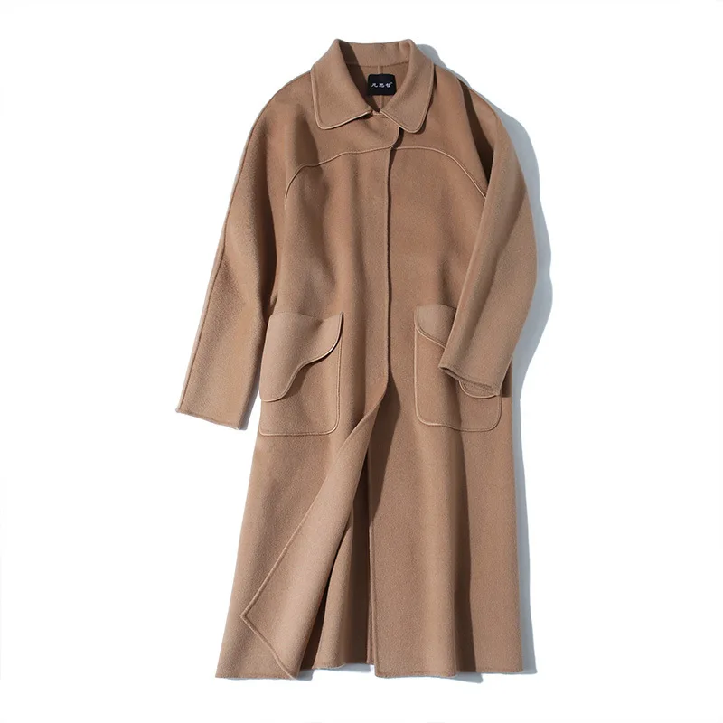 

Double Sided Cashmere Coat Women's New Autumn Winter 2020 Female Double Faced Overcoat High End Thickened Handmade Woolen Jacket