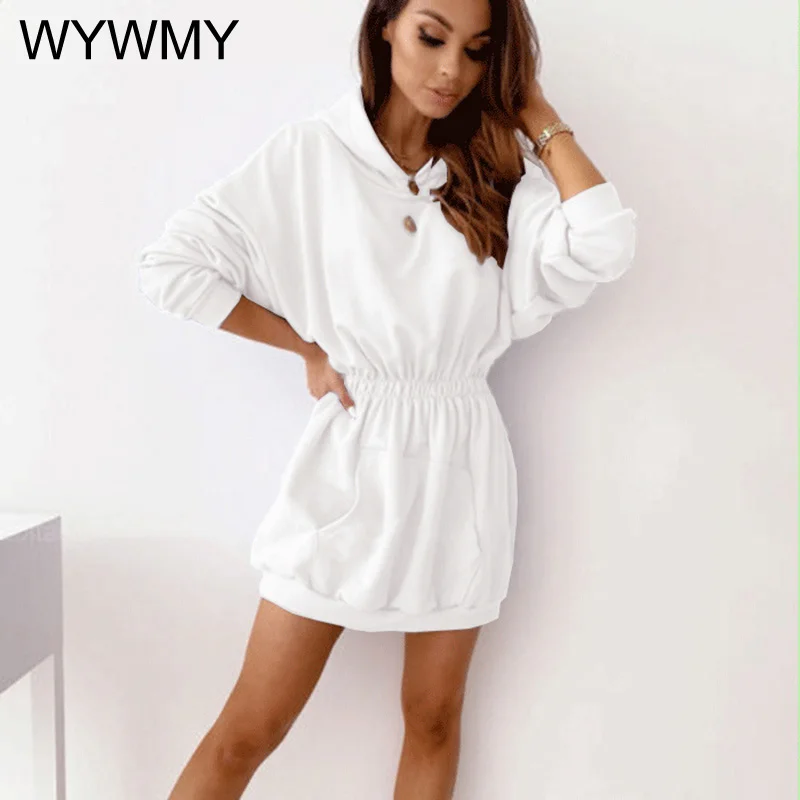 Однотонные толстовки WYWMY женское платье свитшоты с длинным рукавом уличная