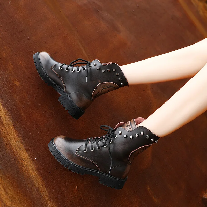 CudddlyIIPanda/осенне-зимние армейские ботинки для женщин Челси в стиле ретро