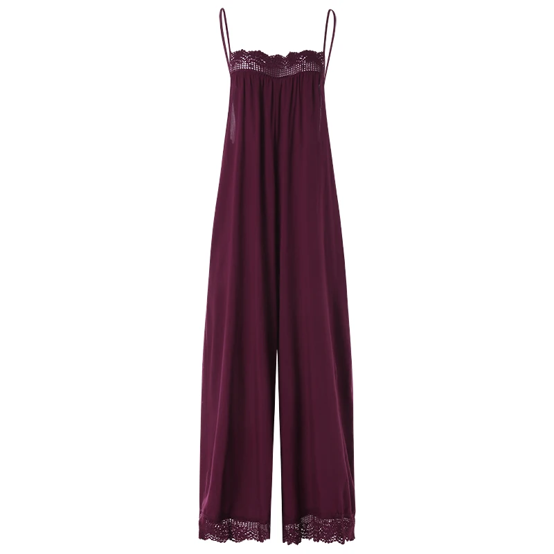 Летний длинный комбинезон cellumia 5XL с открытой спиной,, женские сексуальные кружевные Комбинезоны на бретелях, повседневные свободные штаны без рукавов, комбинезоны размера плюс - Цвет: Wine Red